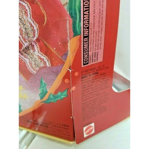 Vintage 97 Happy Holiday Barbie SPECIAL EDITION 17832 Red Gold Lace Bow Brunette - Picture 11 of 12